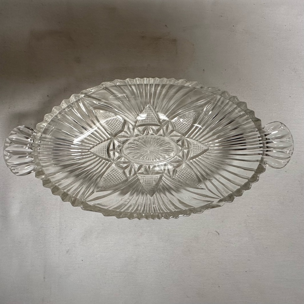 Vintage Art Deco Clear Pressed Glass Oval Candy Dish Nut Dish  Depression Glass